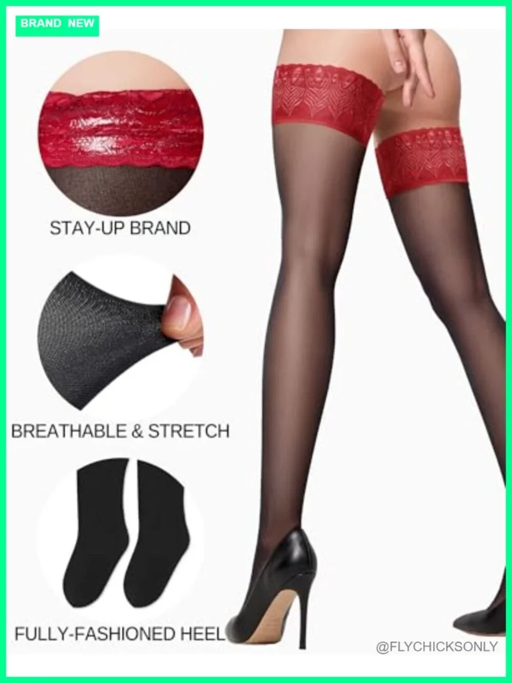 Lace Top Thigh High Stockings, Silky Stay Up Semi Sheer, 40 Denier